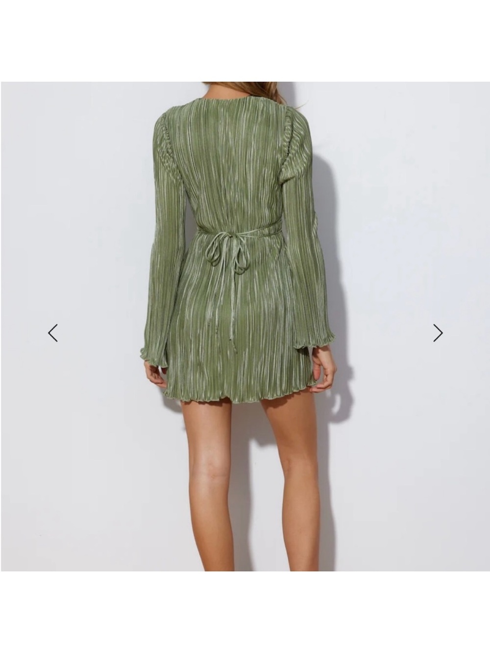 Hello Molly Hype Girl Plisse Long Sleeve Mini Dress Green Small - Picture 7 of 8